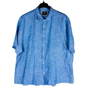 Charles Tyrwhitt Mens Sz XXXL Button Up Shirt Linen Blue Short Sleeve Classic